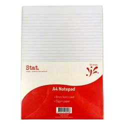 Stat Notepad A4 8mm Ruled 55Gsm White 50 Sheet 
