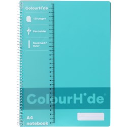 ColourHide Spiral Notebook A4 Side Bound 120 Page Aqua 