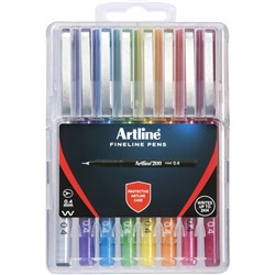 Artline 200 Fineliner Pen Fine 0.4mm Assorted Colours Hard Case Pack Of 8