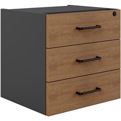 OM Premier Fixed Pedestal 3 Drawer 464W x 400D x 450mmH  Regal Walnut And Charcoal 