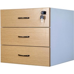 Logan Fixed Pedestal 3 Drawer 476 x 470D x 450mmH  White And Oak