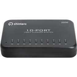 Shintaro 200W 10 Port GaN USB-C Charging Station Black