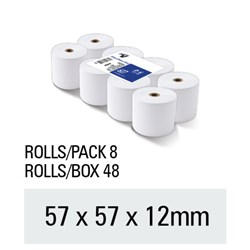 Victory 607 Paper Cash Register/EFTPOS Rolls 57 x 57 x 12mm Thermal Pack Of 8