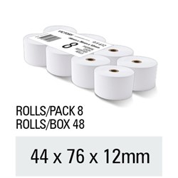 Victory 612 Paper Cash Register/EFTPOS Rolls 44 x 76 x 12mm Thermal Pack Of 8