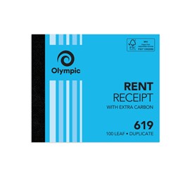 Olympic No 616 Carbon Duplicate Rent Receipt Book 100 x 125mm 100 Leaf Blue