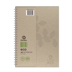 Olympic ECO Wiro Notebook A4 8mm Ruled Spiral Side Bound 200 Page