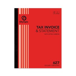 Olympic No 627 Invoice Statement Carbon Triplicate Book 250 x 200mm 100 Leaf Red