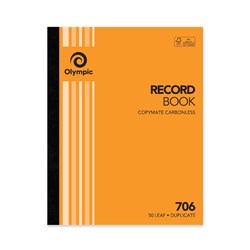 Olympic No 706 Carbonless Duplicate Record Book 250 x 200mm 50 Leaf Orange