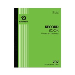 Olympic No 707 Carbonless Triplicate Record Book 250 x 200mm 50 Leaf Green