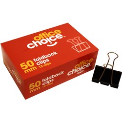 OFFICE CHOICE FOLDBACK CLIPS 50mm Box of 12 